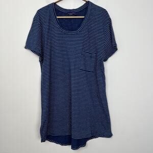 FRESH PRODUCE Women’s L‎ Pinstripe Janey Slub T cotton short sleeve Lagoon Blue